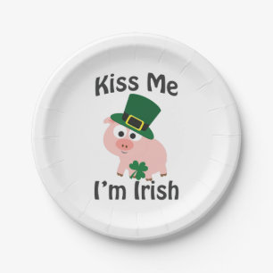 Kiss Me I'm Irish Pig Paper Plate