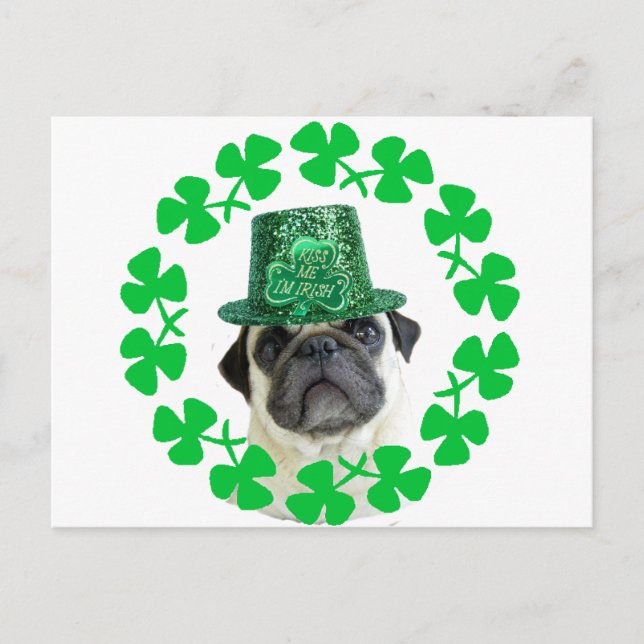 Kiss me i'm Irish pug postcard (Front)