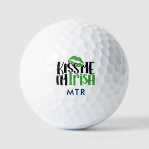Kiss Me Im Irish Shamrock Monogram Lucky Funny Golf Balls