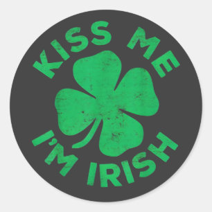 Kiss Me I'm Irish Shirt Funny Men Women Kids St Pa Classic Round Sticker