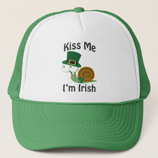 Kiss Me I'm Irish Snail Trucker Hat (Front)