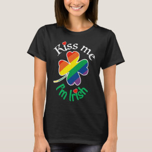KISS ME I'M IRISH St Patricks Day Gay LGBTQ Rainbo T-Shirt