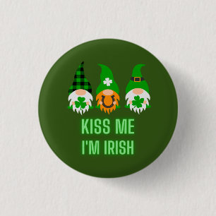 Kiss Me I'm Irish St. Patrick's Day Gnome Shamrock 3 Cm Round Badge