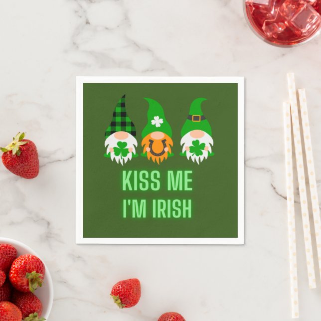 Kiss Me I'm Irish St. Patrick's Day Gnome Shamrock Napkin (Insitu)