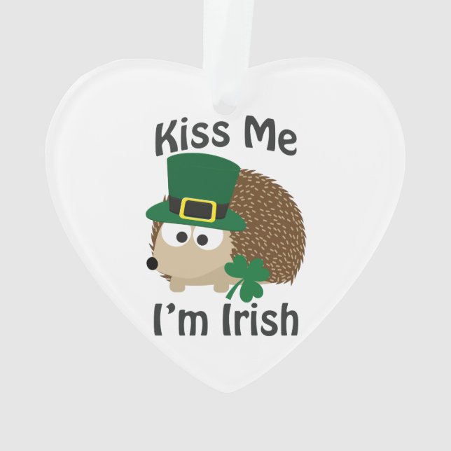 Kiss Me Im Irish St Patricks Day Hedgehog Ornament (Back)