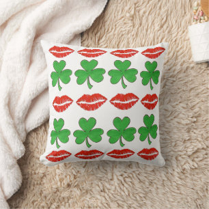 Kiss Me I'm Irish St. Patrick's Day Lips Shamrock Cushion