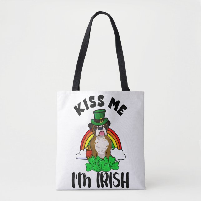 Kiss Me I'm Irish, St. Patricks Dog, Leprechaun Tote Bag (Front)