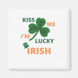 Kiss me i'm lucky irish square magnet