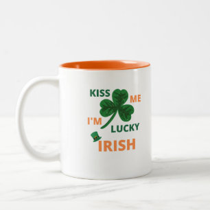 Kiss me i'm lucky irish Two-Tone coffee mug