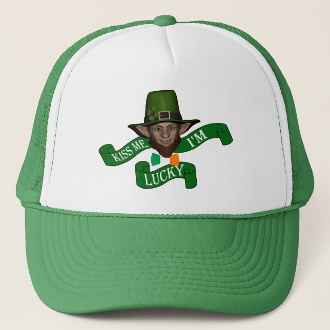 Kiss me I'm lucky St Patrick's day Trucker Hat (Front)