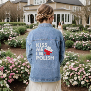 Kiss me I'm Polish Funny St Patricks Day Poland Denim Jacket