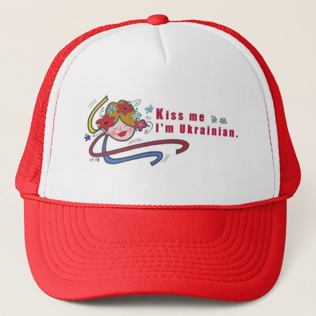 Kiss Me I'm Ukrainian Trucker Hat (Front)