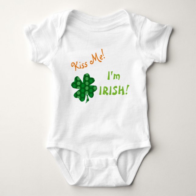 Kiss Me Irish Polkadot Shamrock Baby Bodysuit (Front)