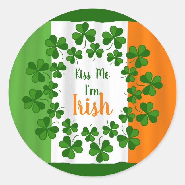 Kiss Me Irish Shamrocks Ireland Flag Sticker (Front)