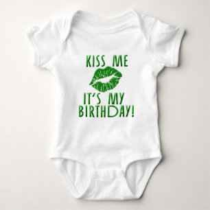 Kiss Me It's My Birthday in Green Baby Bodysuit