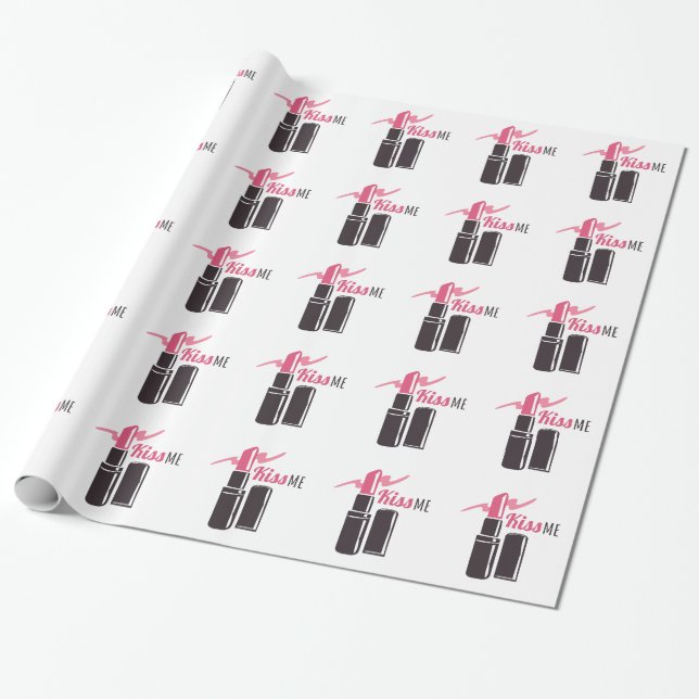 Kiss Me Lipstick Wrapping Paper (Unrolled)