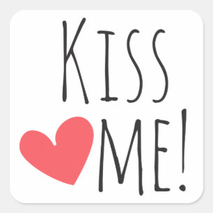 Kiss Me Love Quote Red Heart Wedding Bridal Shower Square Sticker