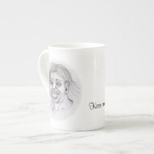 Kiss me! Pencil drawing black and white Design Bone China Mug
