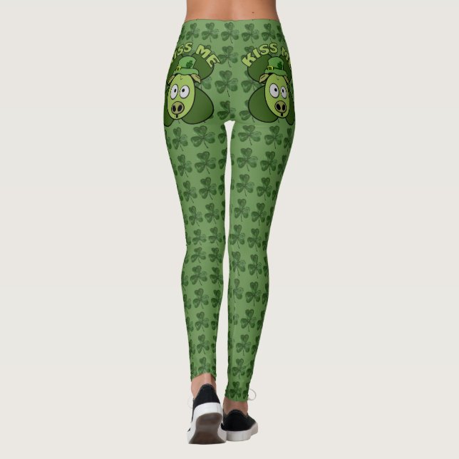 Kiss Me Pig Shamrock Pattern Leggings (Back)