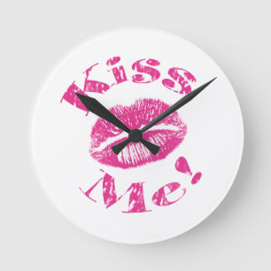 Kiss Me! Pink Lips Round Clock