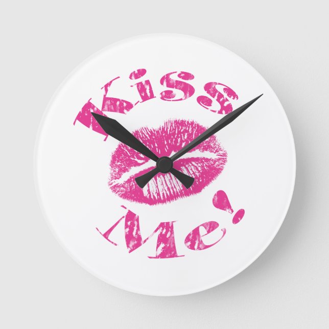 Kiss Me! Pink Lips Round Clock (Front)