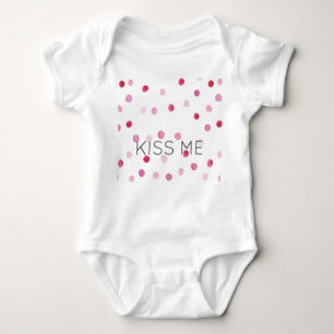 KISS ME Pink Watercolor Dots Sweet Valentine Fun Baby Bodysuit