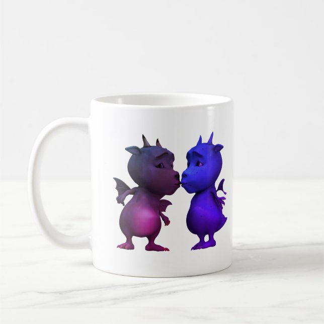 Kiss me Quick Cute Blue & Pink Baby Dragon Coffee Mug (Left)