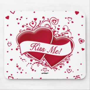 Kiss Me! Red Hearts Mouse Pad