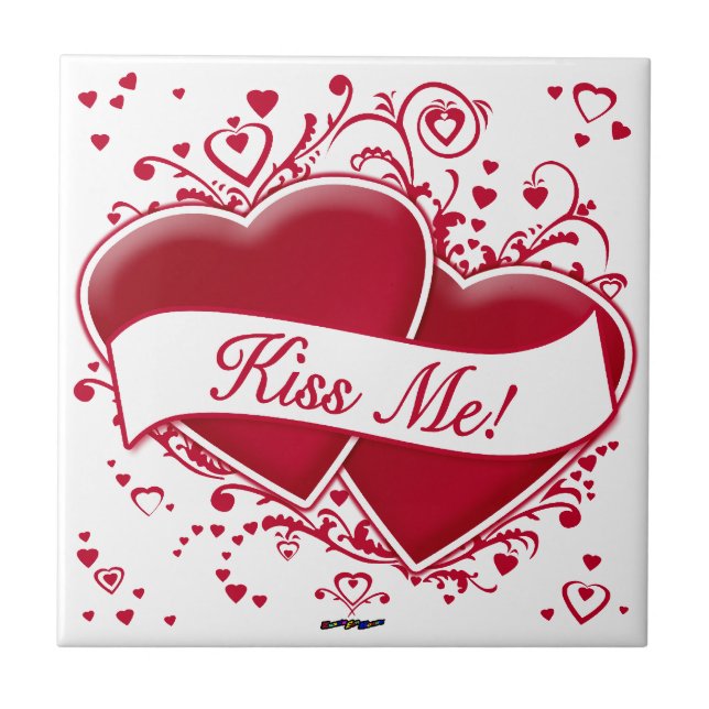 Kiss Me! Red Hearts Tile (Front)