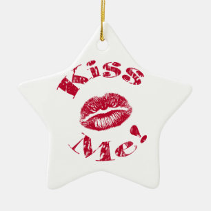 Kiss Me! Red Lips Ceramic Ornament