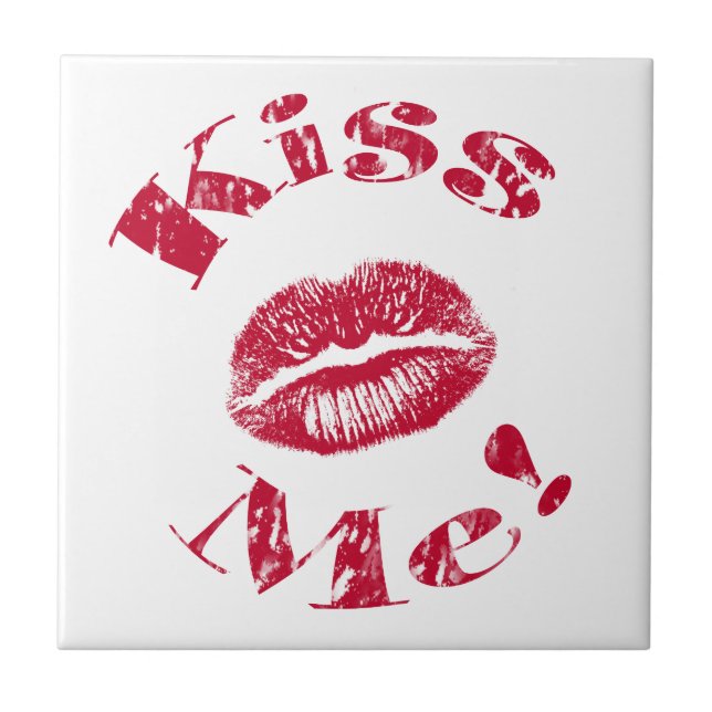 Kiss Me! Red Lips Ceramic Tile (Front)