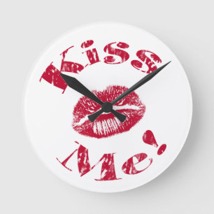 Kiss Me! Red Lips Round Clock