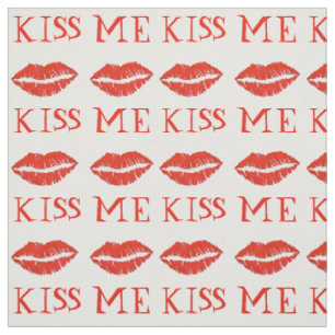 Kiss Me Red Lips Valentine's Day Lipstick Print Fabric