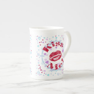 Kiss Me! Red Lips With Hearts Bone China Mug