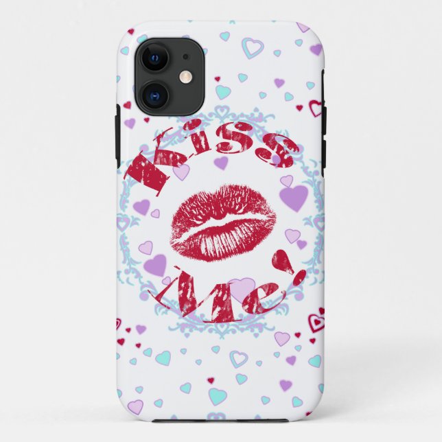 Kiss Me! Red Lips With Hearts Case-Mate iPhone Case (Back)