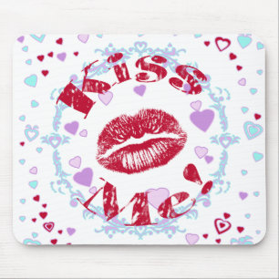 Kiss Me! Red Lips With Hearts Mouse Pad
