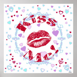 Kiss Me! Red Lips With Hearts Poster