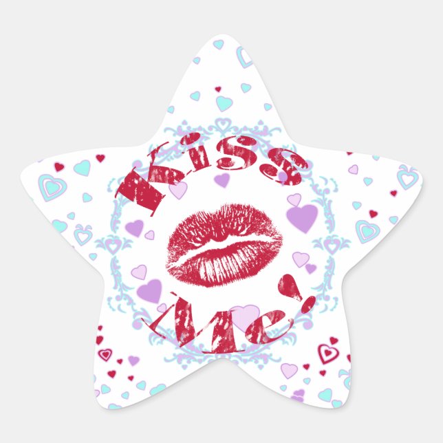 Kiss Me! Red Lips With Hearts Star Sticker (Front)