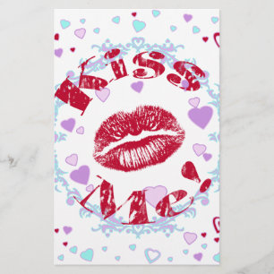 Kiss Me! Red Lips With Hearts Stationery