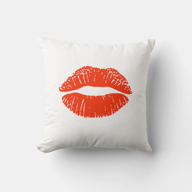 Kiss Me Red Lipstick Print Pillow  Customise It! (Front)