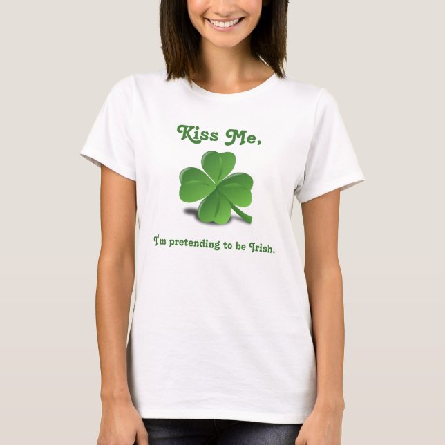 “Kiss Me” Shamrock St. Patrick's Day T-Shirt (Front)