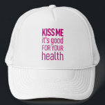 "Kiss me" Trucker Hat<br><div class="desc">"Kiss me it's good for your health" Short lines,  often with a literary or contemplative quote.</div>
