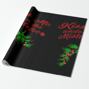 Kiss Me Under the Mistletoe Wrapping Paper(Black) Paper