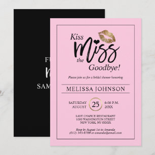 Kiss Miss Goodbye Gold Lips Pink Bridal Shower Invitation