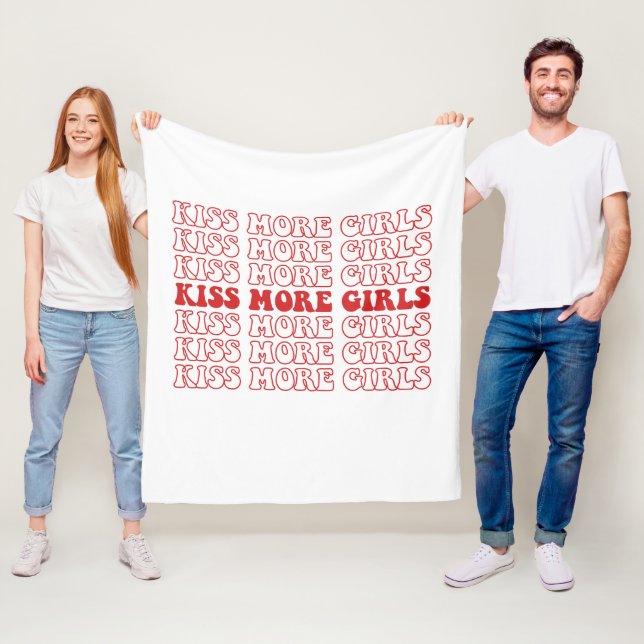 Kiss More Girls Lesbian Bisexual LGBTQ Pride Month Fleece Blanket (In Situ)