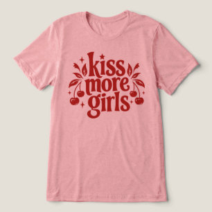 Kiss More Girls Retro Cherry Typography Tri-Blend Shirt