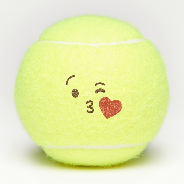 Kiss My Ace! Kawaii Cute Emoticon Emoji Tennis Balls (Front)