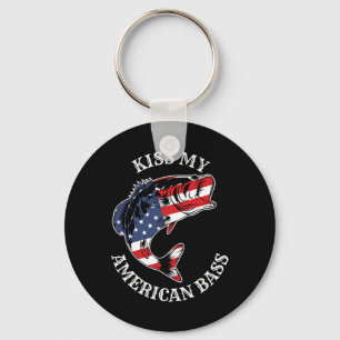 Kiss My American B - Funny Fishing Redneck Patriot Key Ring