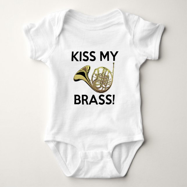 Kiss My Brass, French Horn Baby Bodysuit (Front)