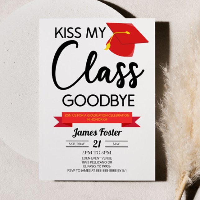 Kiss My Class Goodbye Red Black Graduation Invitation (Creator Uploaded)